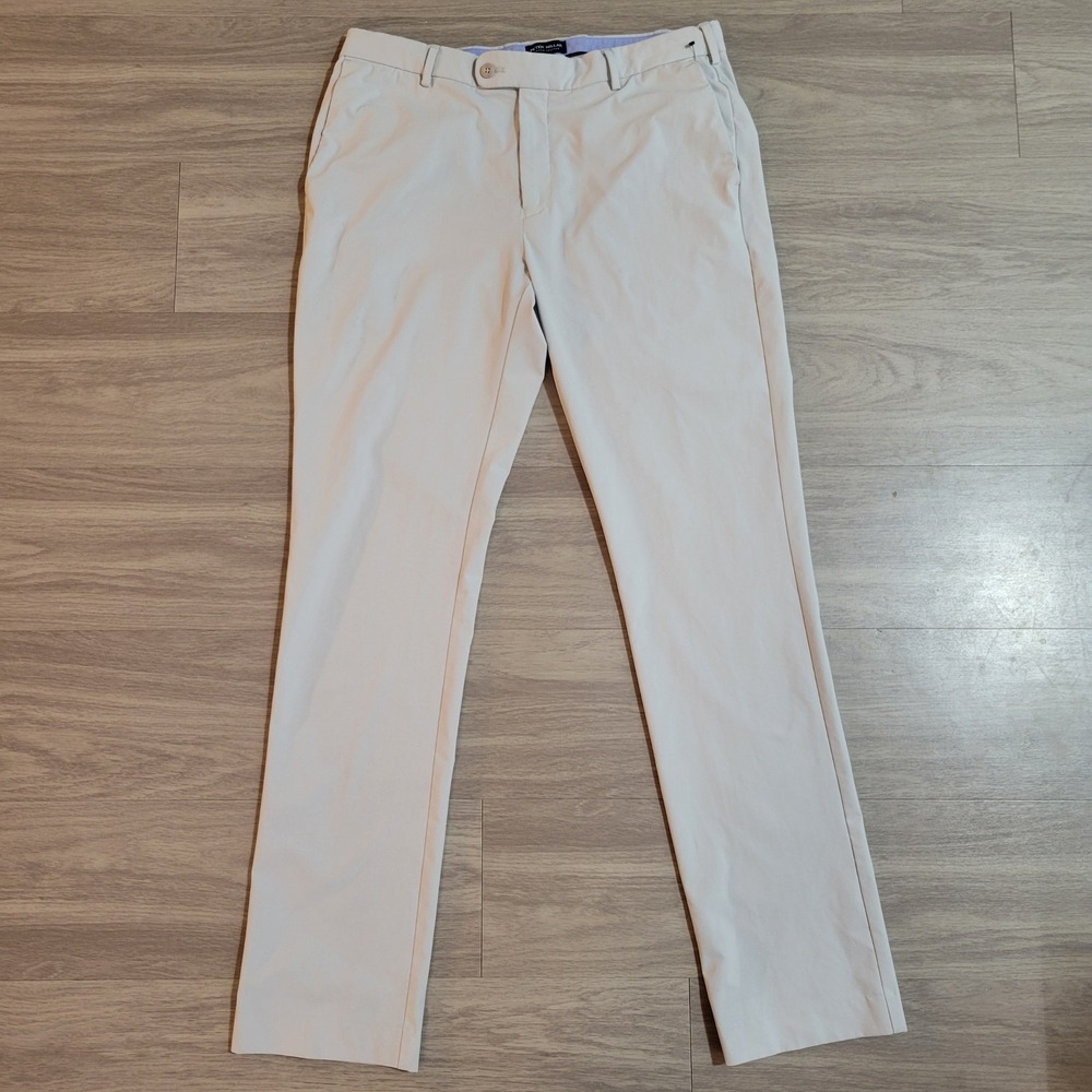Peter Millar Crown Crafted Men 35x34 Light Gray Flat Front Performance Pants
